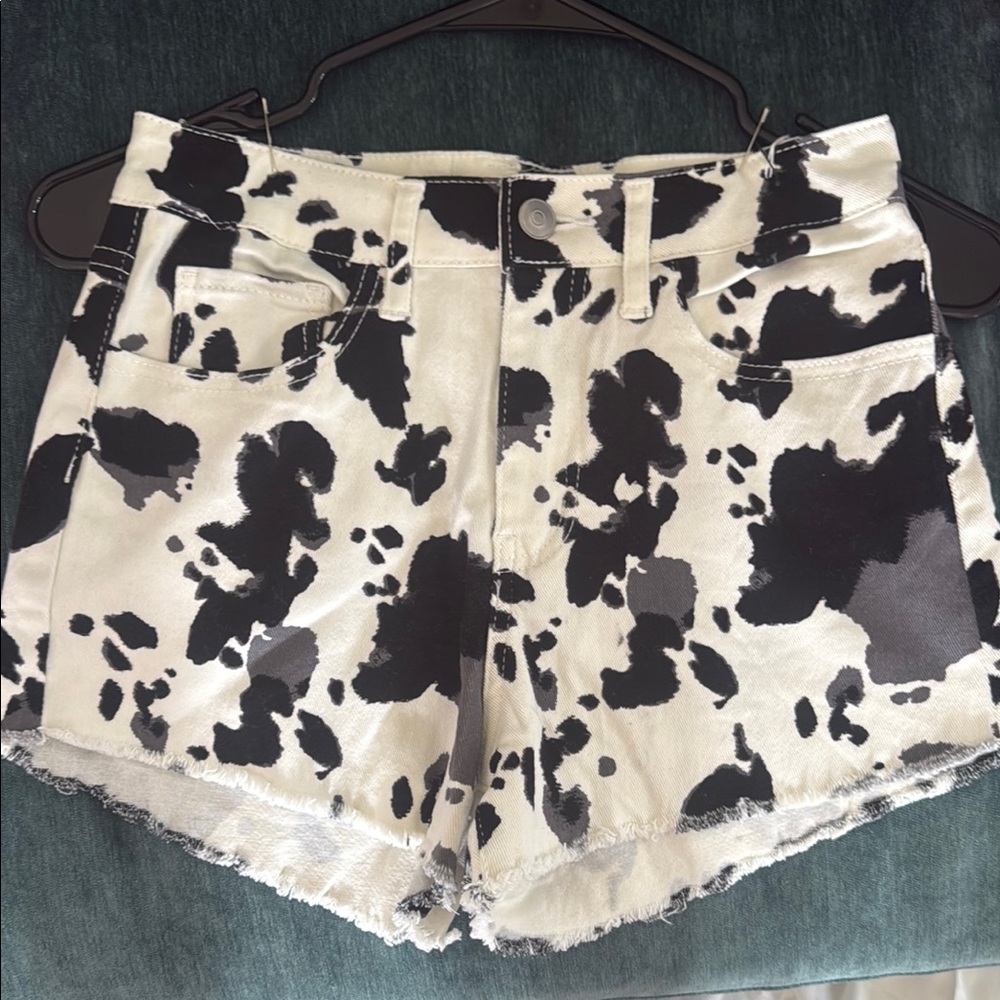 Altar'd State Cow Print Jean Shorts Black and White